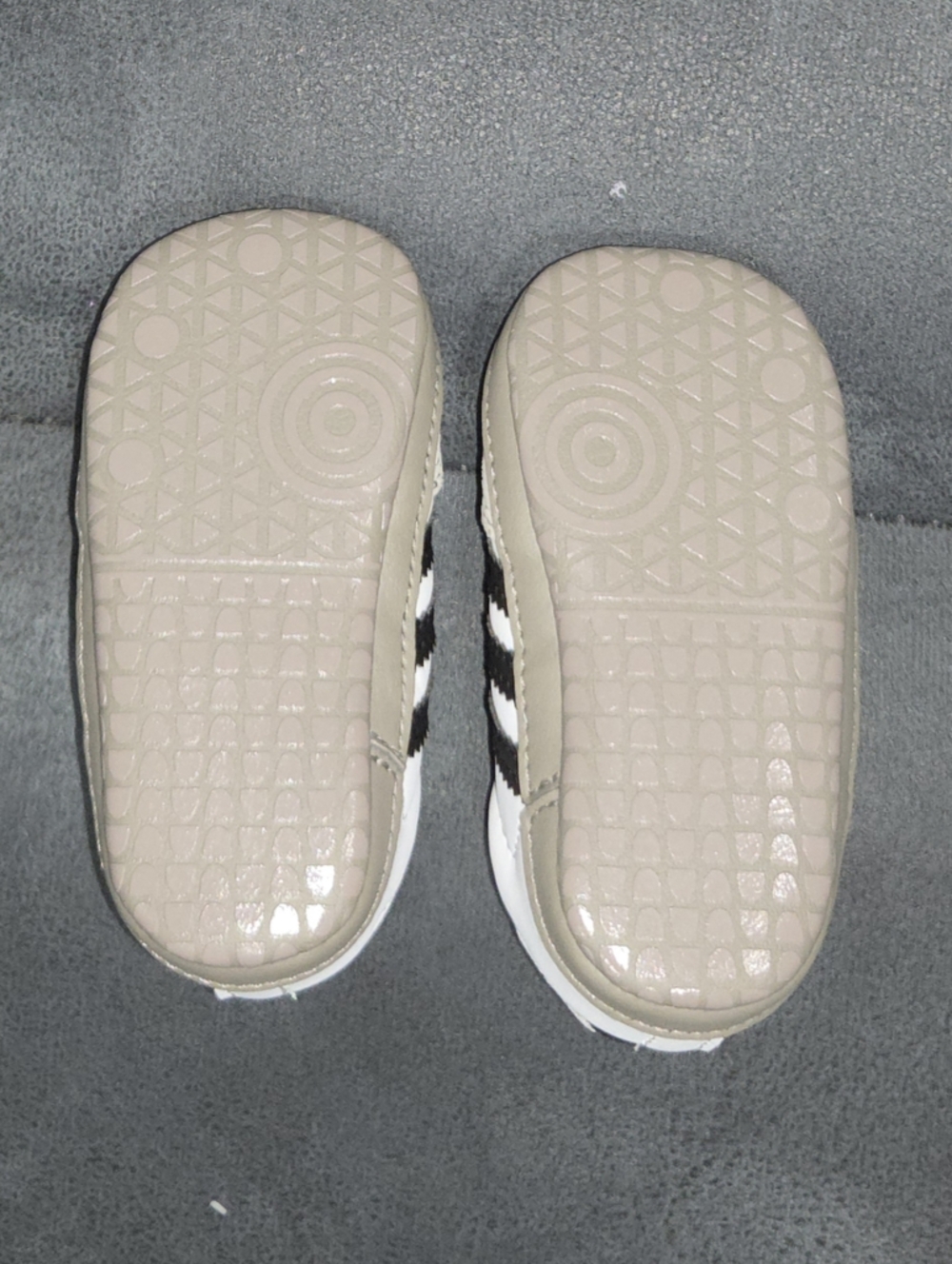 BABY ADIDAS Baby White Sneakers with Black Stripes and Blue Tongue Logo - Picture 3 of 4